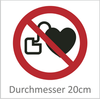 Kein Zutritt f. Pers. mit Herzschrittmachern/Defibrillatoren 20cm